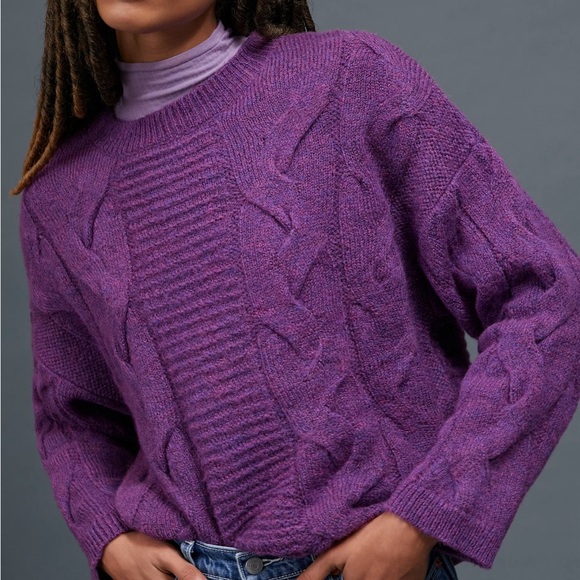 Anthropologie Oversized Sweater Bell Sleeaved Dahlia Purple Women's Top - Picture 1 of 9